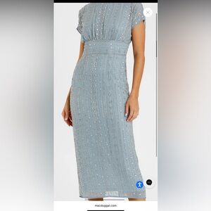 Mac Duggal One Shoulder Blue Dress with Silver Beading